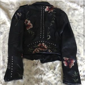 Black Blank NYC floral faux leather jacket